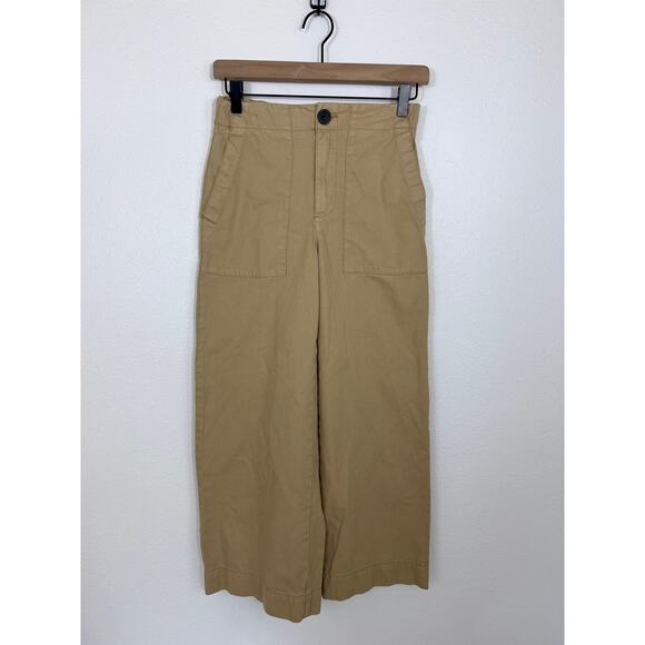 Bershka Khaki Wide Leg Crop Pants Size 4 High Rise Cotton - Picture 1 of 6
